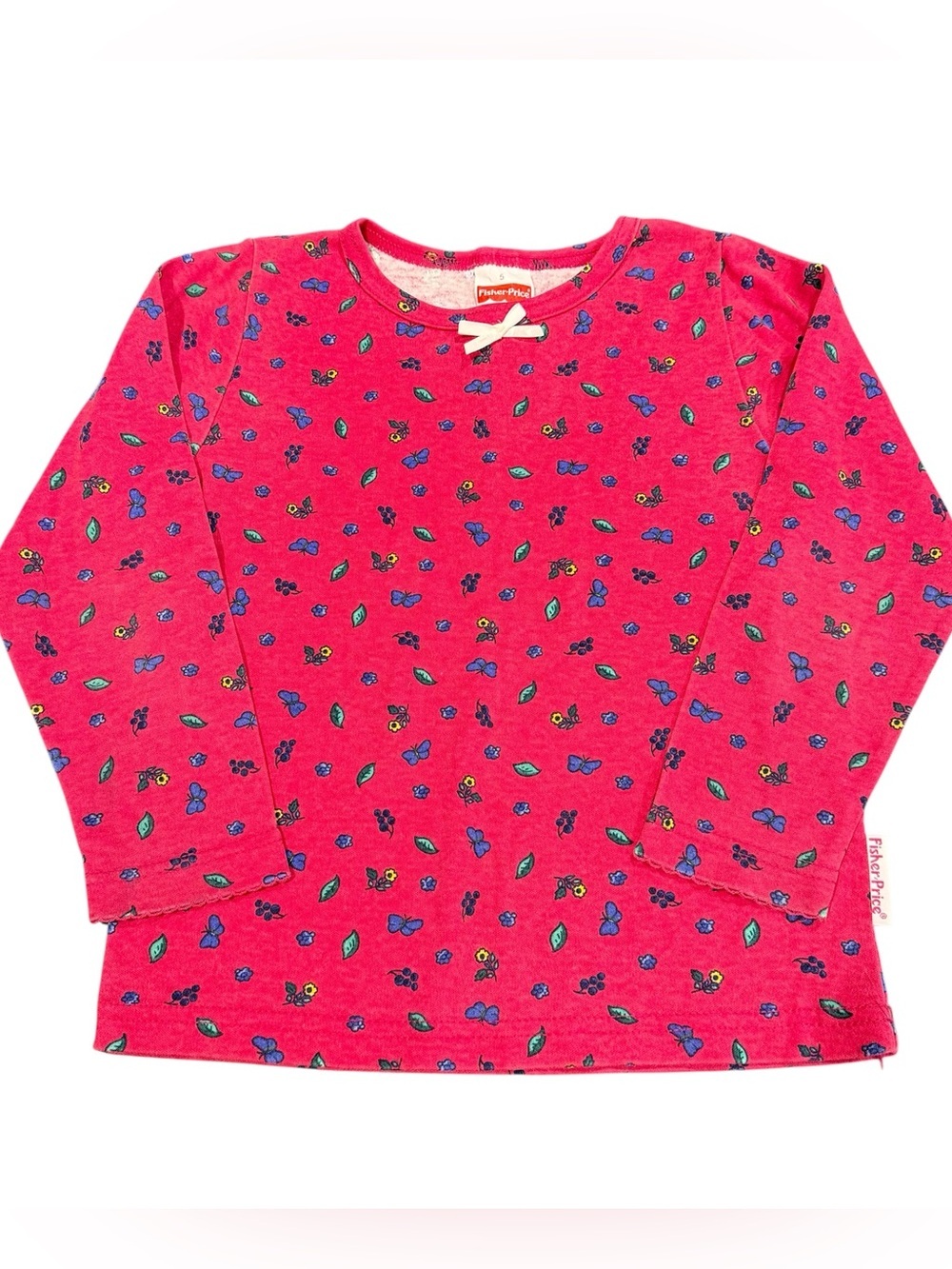 Vintage Fisher Price 5T girls long sleeve shirt pink floral size 5 90s butterfly